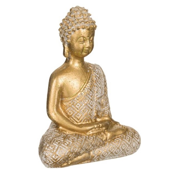 Buddha dekoráció imahelyzetben, arany, 9,5x5x12 cm