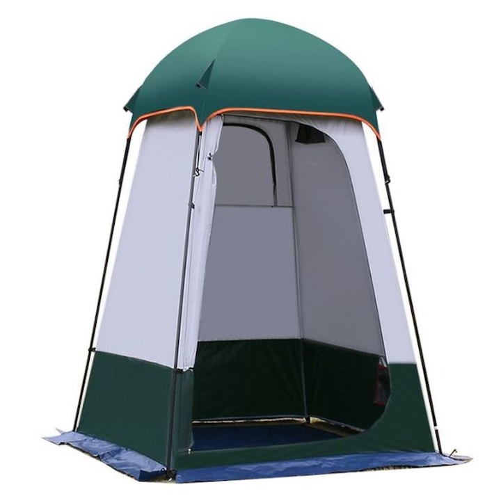 Cort Dus de Camping, Impermeabil, din Poliester, Cadru din Fibra, Gri-Verde, 160 x 160 x 240 cm, Dittom