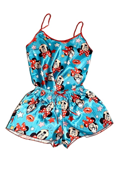 Pijama Dama din Satin, Eleganta, 2 Piese, One-Size INTL,, Albastru, One Size