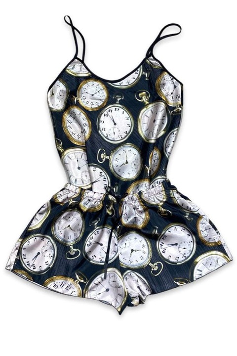 Pijama Dama din Satin, Eleganta, 2 Piese, One-Size INTL,, Alb/Negru, One Size