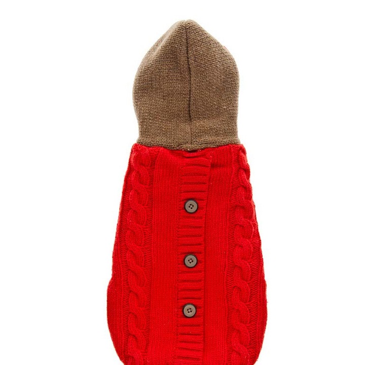 Pulover cu gluga pentru caini, Rosu, lungime 27 cm