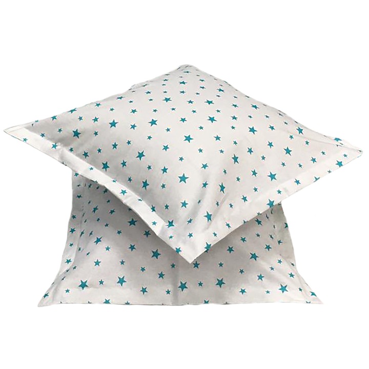 Set doua huse de perna, 40X40cm, alb/turcoaz, din colectia "Stelute" din bumbac ranforce, by Liz Line - SPR40/4016