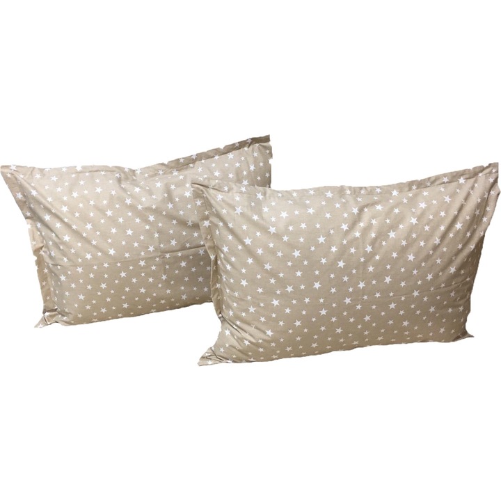 Set doua huse de perna, 50X70cm, capuccino/alb, din colectia "Stelute" din bumbac ranforce, by Liz Line - SPR50/7018