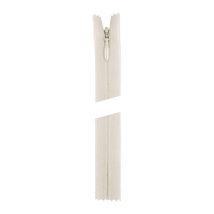 YKK rejtett cipzár, nem levehető, PES szalag, műanyag tekercs, önzáró csúszka, hossza 23 cm, bézs