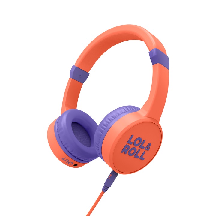 Lol&Roll Pop слушалки за деца Orange Music Share, отделящ се кабел, ограничение на звука, Оранжев