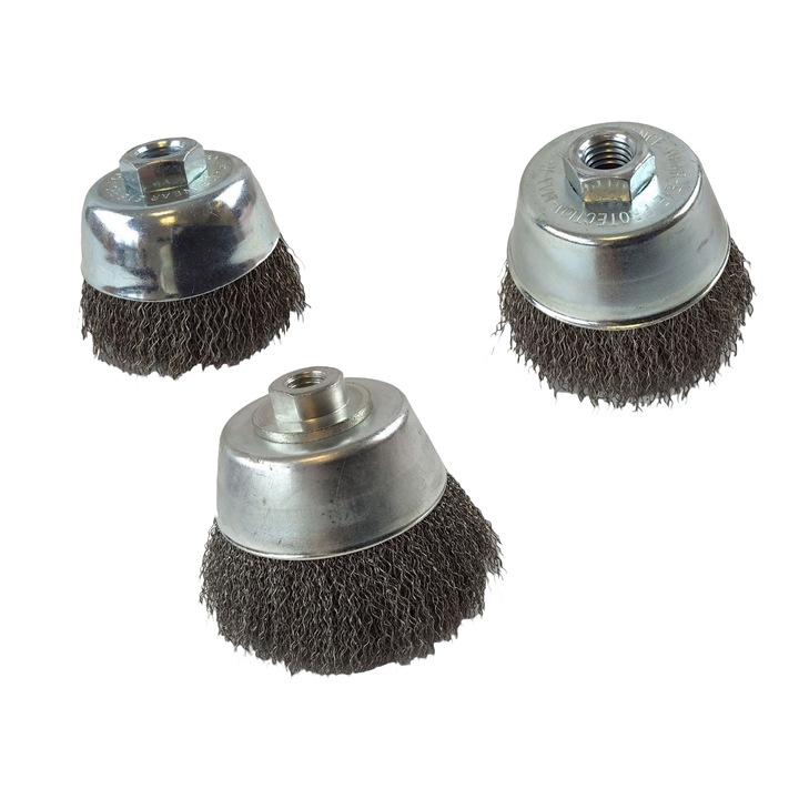 3 db csészekefe készlet, M14 furattal, acélhuzal Ø0,20, átmérő 65,80,100 mm, Peromex, 24AV14x3D