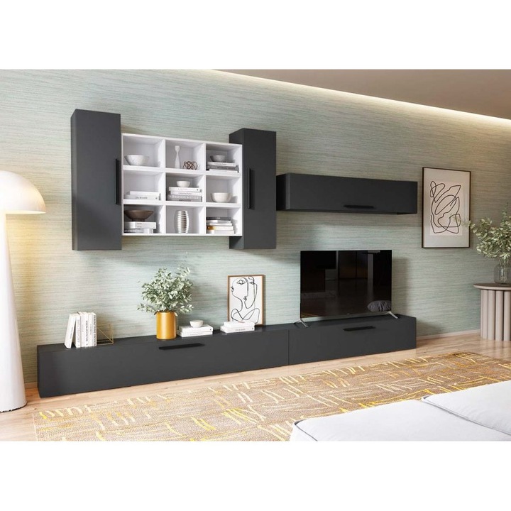 Living Pati 186, Culoare Gri antracit, pal melaminat, L 323 x A 26,7 x H 160 cm