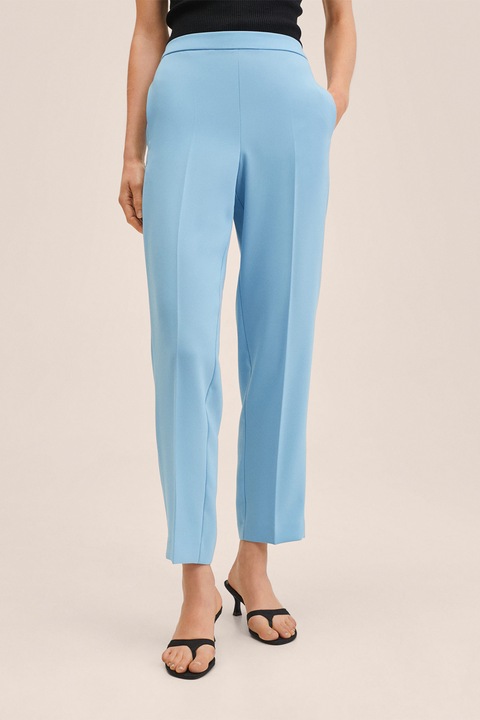 Mango, Pantaloni drepti cu talie inalta Semiflu, Albastru deschis, M