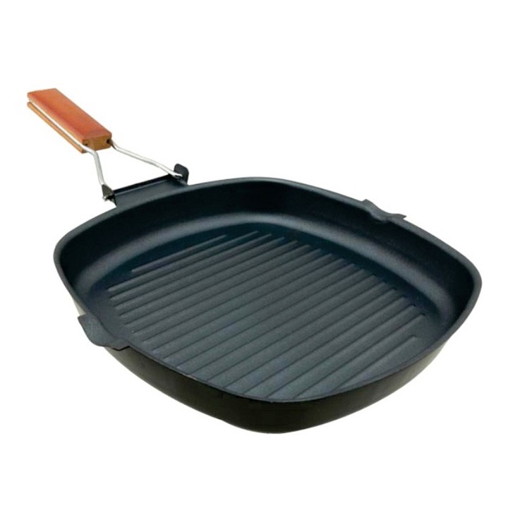 Tigaie grill Ertone, 26 cm, maner lemn