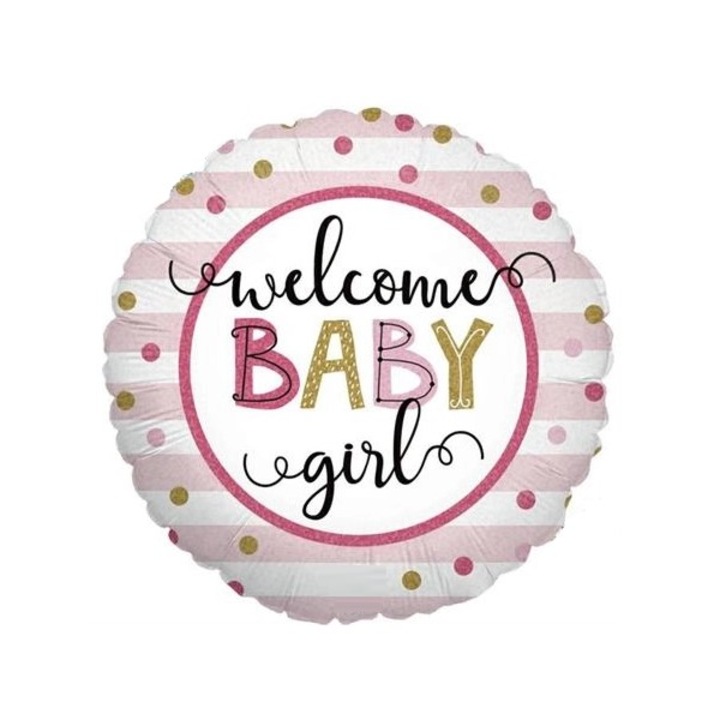 Balon folie rotund Welcome Baby Girl 46 cm