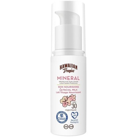 Слънцезащитно мляко за лице Hawaiian Tropic Mineral SPF30, С минерали ...