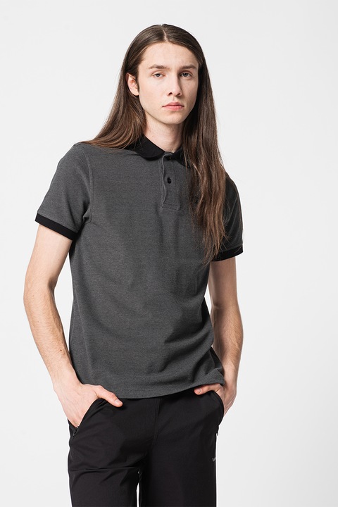 Barbour, Tricou polo din pique cu guler si mansete contrastante Sports, Gri antracit