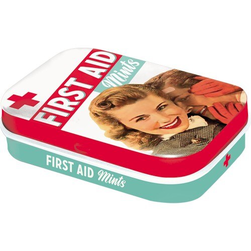 Cutie metalica cu bomboane - First Aid Mints 6x4x1,6 cm