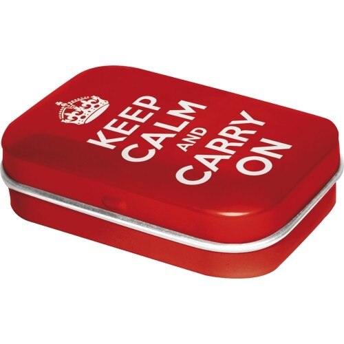 Cutie metalica cu bomboane - Keep Calm and Carry On 6x4x1,6 cm