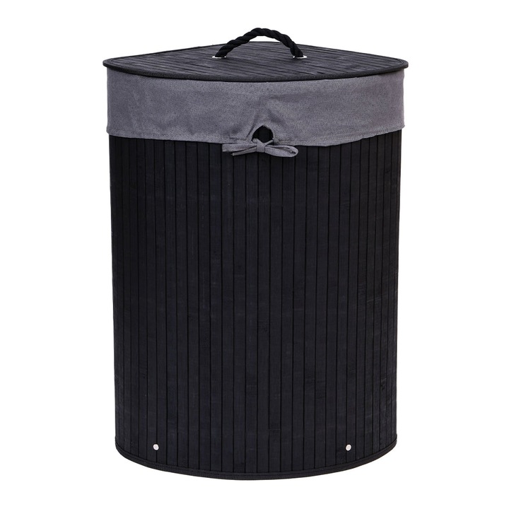 Mosodai kosár ruhákhoz, sarok, bambuszból, fekete, 60 l