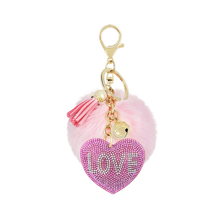 Ключодържател сърце и топка от изкуствена кожа, Любов, Розово, 15 x 7 см - KR001