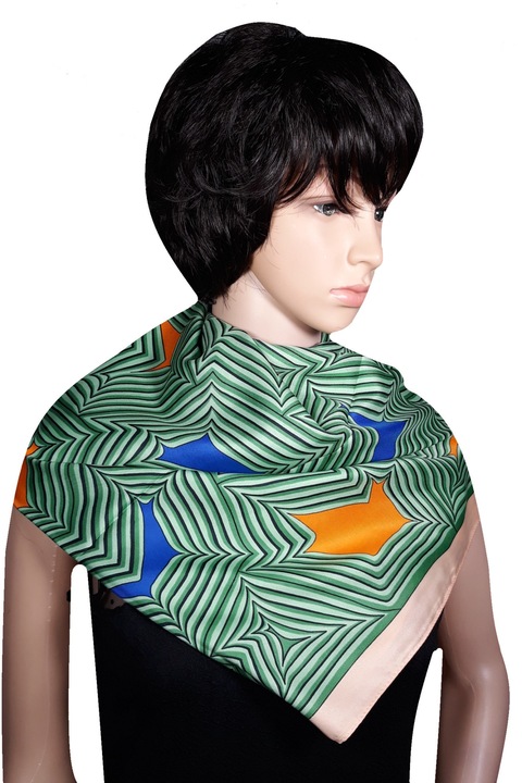Дамски шал, абстрактен принт, зелен, 90х90