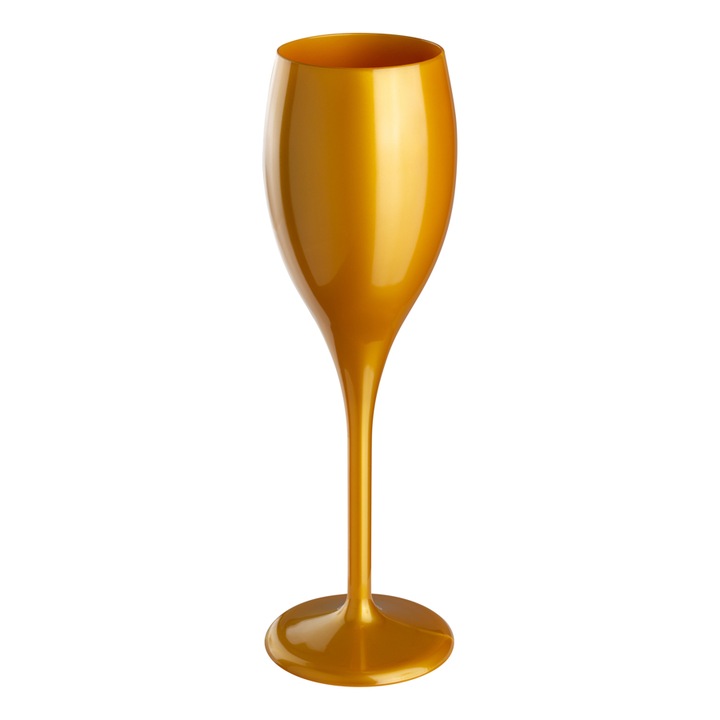 Set 12 pahare premium sampanie policarbonat, 140 ml, Aurii, tritan, Reutilizabil