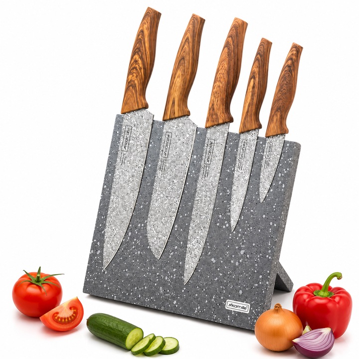 Set cutite de bucatarie Kamille cu suport magnetic, 6 piese - KM5046