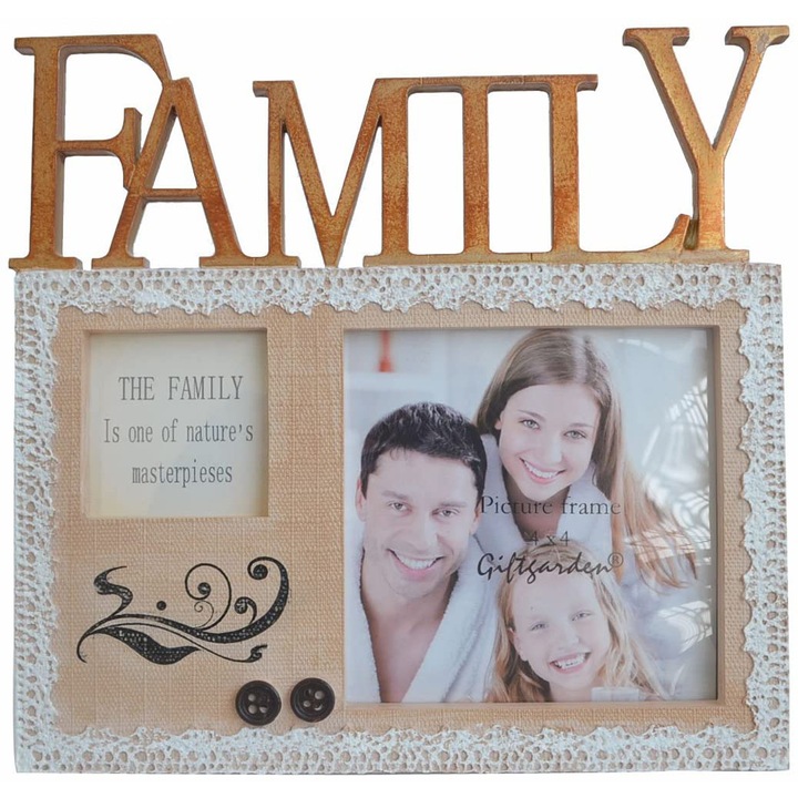 Rama foto, Chippo, 2 fotografii, Bej, 19x18 cm