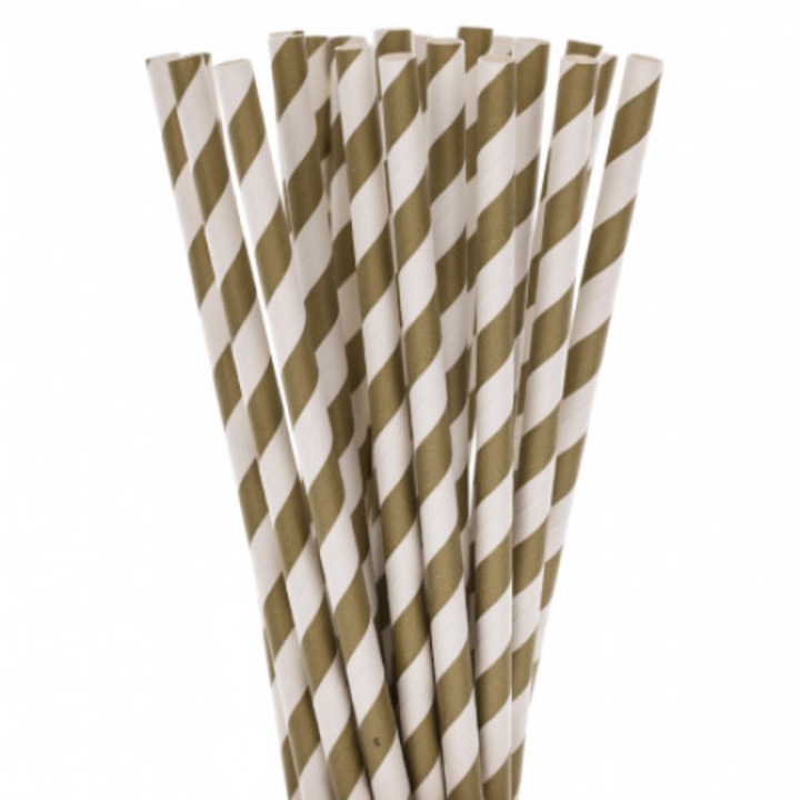 Set 25 Paie Biodegradabile Din Hartie, Natur cu Dungi Albe
