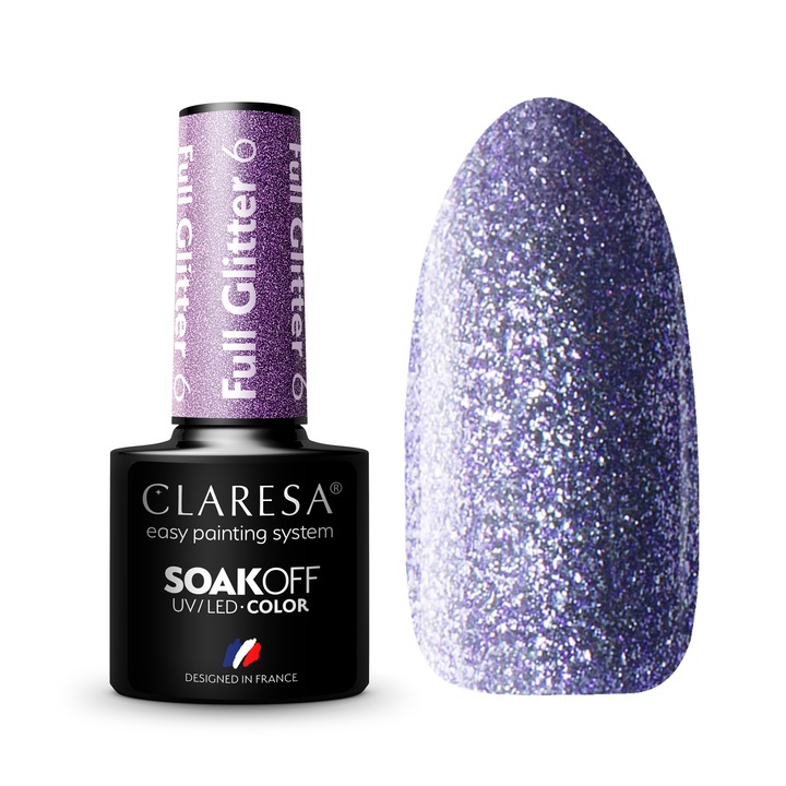 Oja semipermanenta Claresa, Soak Off, Full Glitter 6, 5 ml