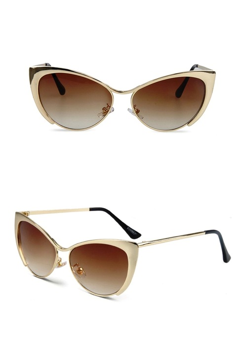 Ochelari de soare cu rama cat eyes aurie, DyStyle, UV 100 %