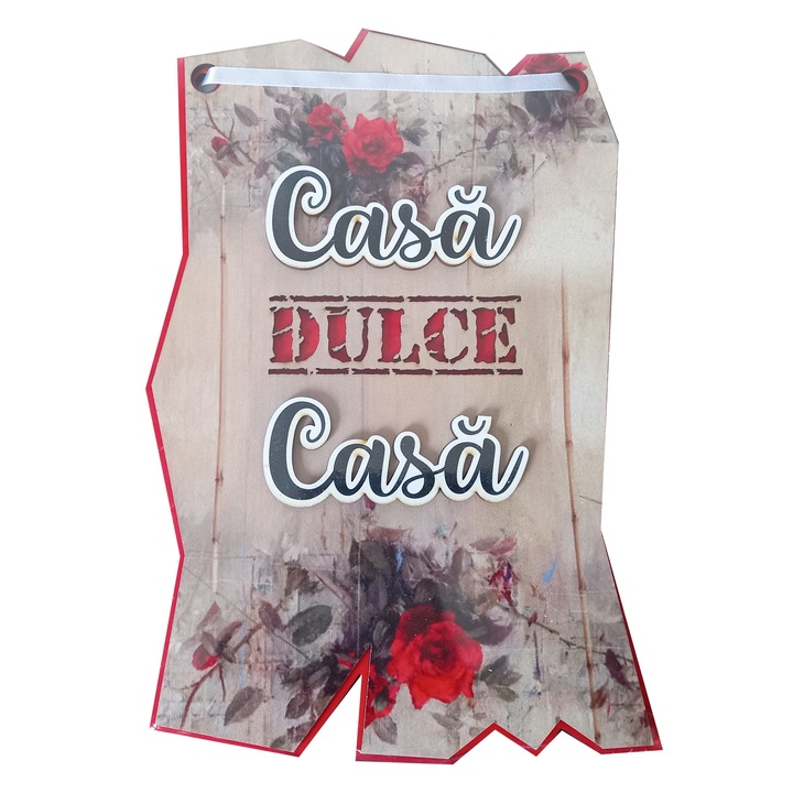 Placheta decorativa, din Lemn, Casa Dulce Casa, 28x18 cm