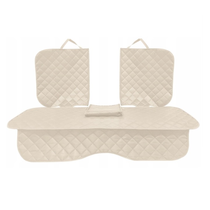 Protectie auto matlasata, pentru bancheta din spate, cu decupare cotiera, crem, impermeabila, lavabila, Metru Patrat