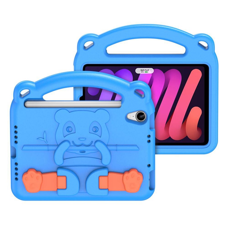 Husa tableta copii pentru iPad Mini 6, 2021, Kid Safe AntiShock, Stand, Happy Colorful, Silicon Spuma, Albastru