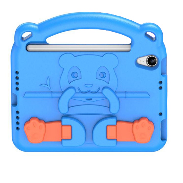 Husa tableta copii pentru iPad Mini 6, 2021, Kid Safe AntiShock, Stand, Happy Colorful, Silicon Spuma, Albastru