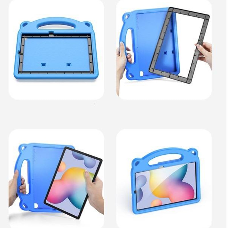 Husa tableta copii pentru iPad Mini 6, 2021, Kid Safe AntiShock, Stand, Happy Colorful, Silicon Spuma, Albastru