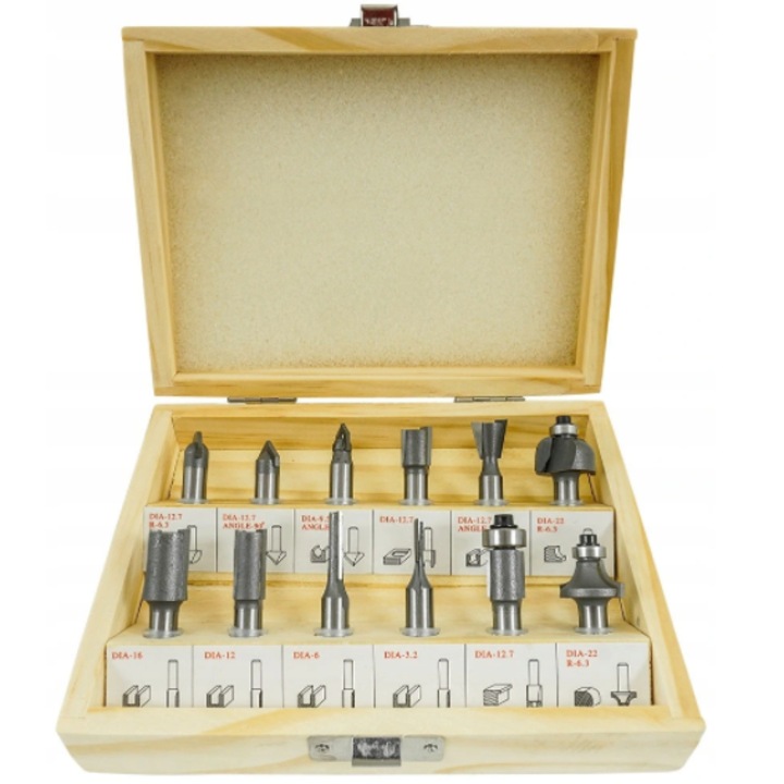 Комплект от 12 професионални фрези за 8 мм затягаща фреза Verke