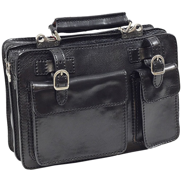 Geanta de barbati, piele naturala vachetta, suporturi pentru stilou, portcarduri, port laptop 13”, L4506