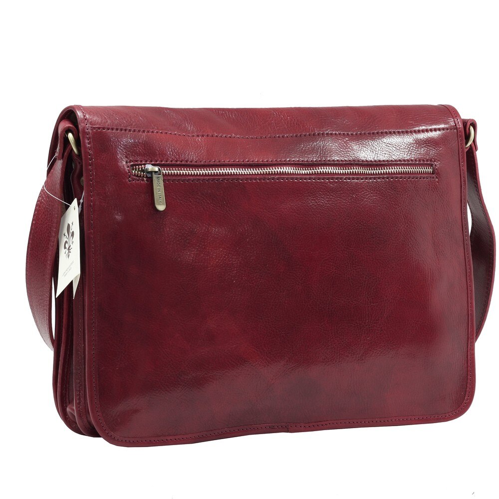 Geanta Messenger din piele naturala vachetta, port laptop 15”, rosu, tinuta soft, L5561C