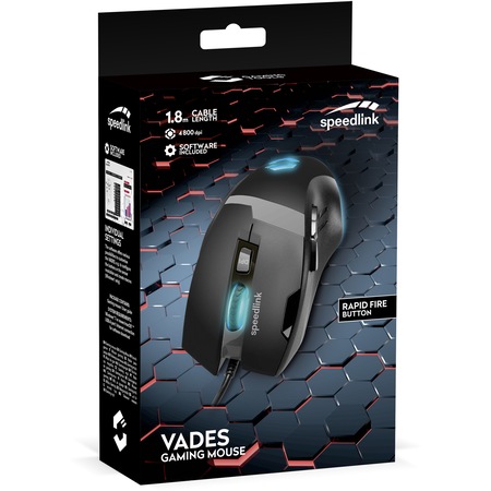 Mouse gaming SpeedLink VADES, cu fir, 2.400 DPI, optic, 4 moduri de iluminare LED, 7 butoane, Negru