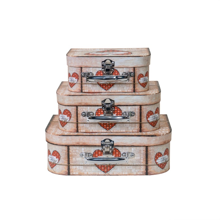 Set 3 cutii, forma cufar, multicolor / CD 091-1