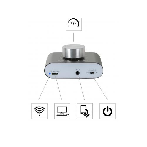 Amplificatore HiFi Mini MAMP-250BT - 100W (2x50W A 4 Ohm), Bluetooth 5.0, Ingresso AUX E USB, Alloggiamento In Alluminio Compatto