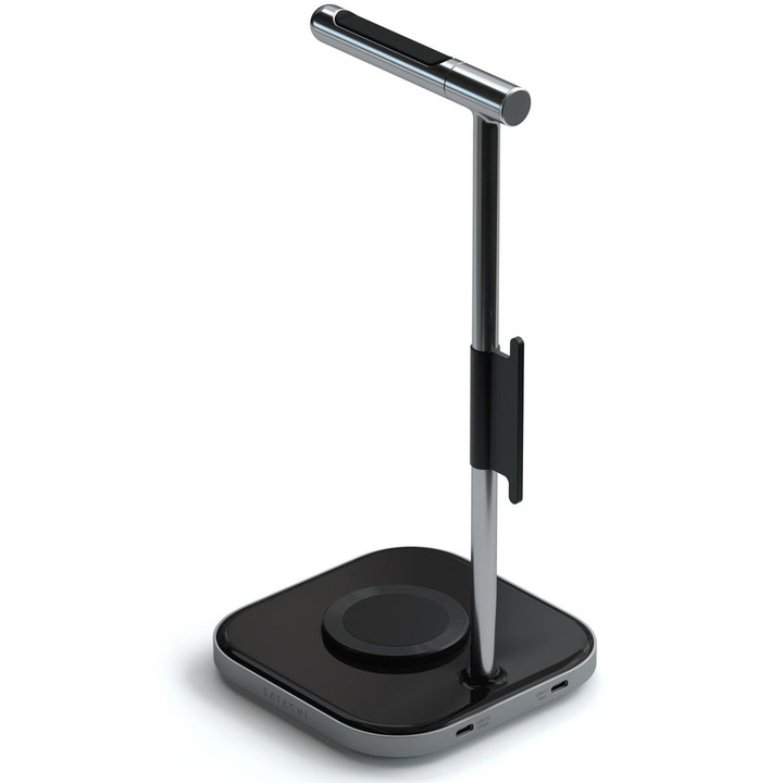 Suport Satechi 2-IN-1 casti si incarcator wireless USB-C cablu inclus, adaptorul priza nu este inclus, Gri spatial
