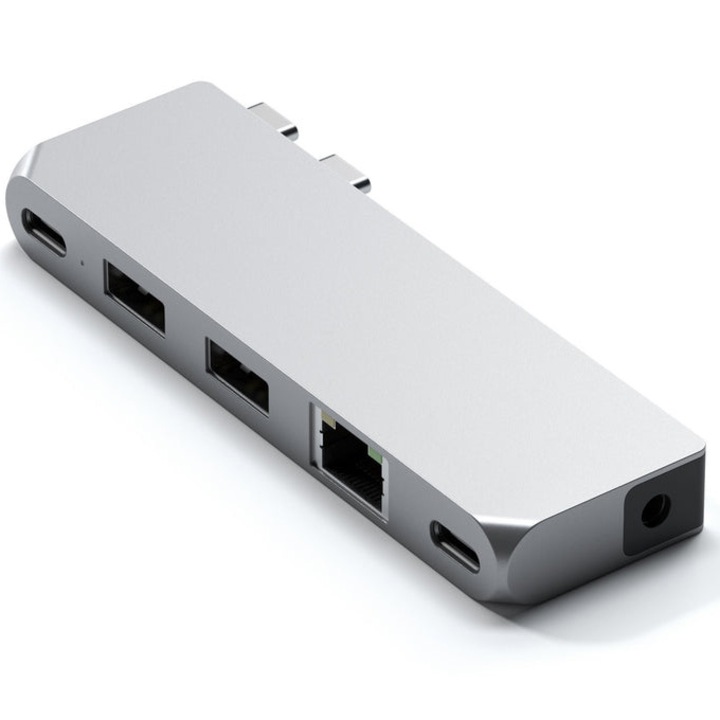 Докинг станция Satechi Pro, Алуминиев мини хъб, 1xUSB4 96W, 1xHDMI 6K 60Hz, 2xUSB-A 3.0, 1xEthernet, 1xUSB-C, 1xAudio, Сребрист