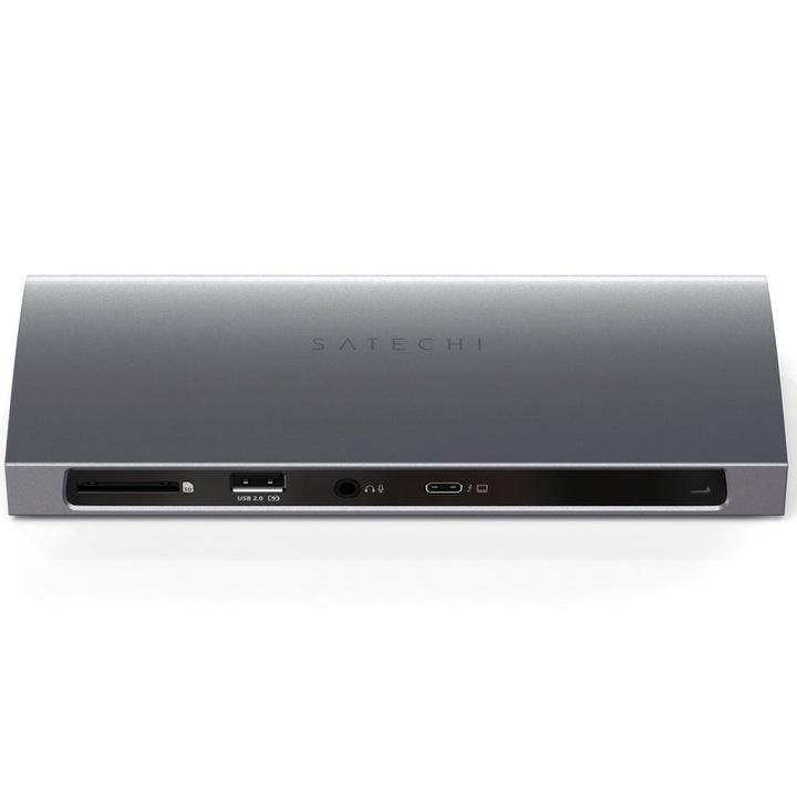 Докинг станция Satechi Thunderbolt 4, Алуминиева, 1xT4 P 96W, 3x T4 40Gbps, 15W, Ethernet, 3xUSB-A 3.2 10 Gbps, 1xUSB-A 2.0 charging, SDcard, Аудио 3.5 мм, Космическо сиво