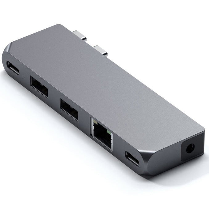Docking Satechi Pro Hub Mini din aluminiu 1xUSB4 96W, 2 x USB-A 3.0, 1xEthernet, 1xUSB-C, 1xAudio, Gri spatial