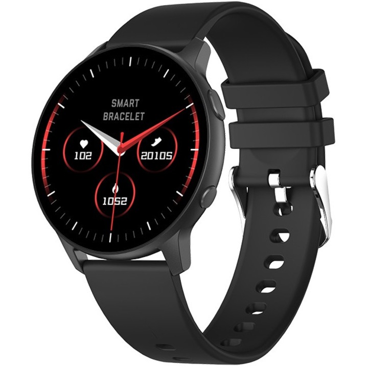 Ceas Smartwatch MoreFIT™ RQ1, Notificari Apeluri/Sms/Social Media, Monitorizare Activitati Fizice/Somn, Monitorizare Ritm Cardiac si Tensiune Arteriala, Negru