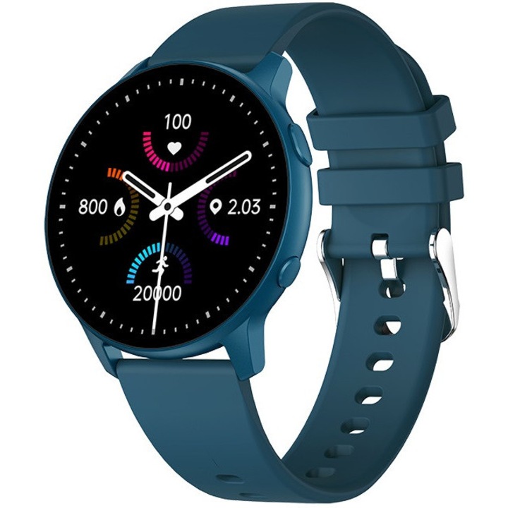 Ceas Smartwatch MoreFIT™ RQ1, Notificari Apeluri/Sms/Social Media, Monitorizare Activitati Fizice/Somn, Monitorizare Ritm Cardiac si Tensiune Arteriala, Albastru