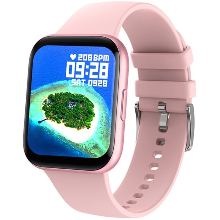 Ceas Smartwatch MoreFIT™ RQ25, Notificari Apeluri/Sms/Social Media, Monitorizare Activitati Fizice/Somn, Monitorizare Ritm Cardiac si Tensiune Arteriala, Roz