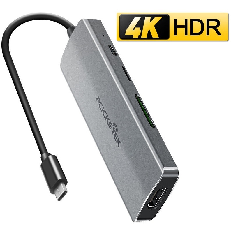 Adaptor docking station USB-C Hub 7 in 1, Rocketek, USB 3.0, HDMI 4K ...