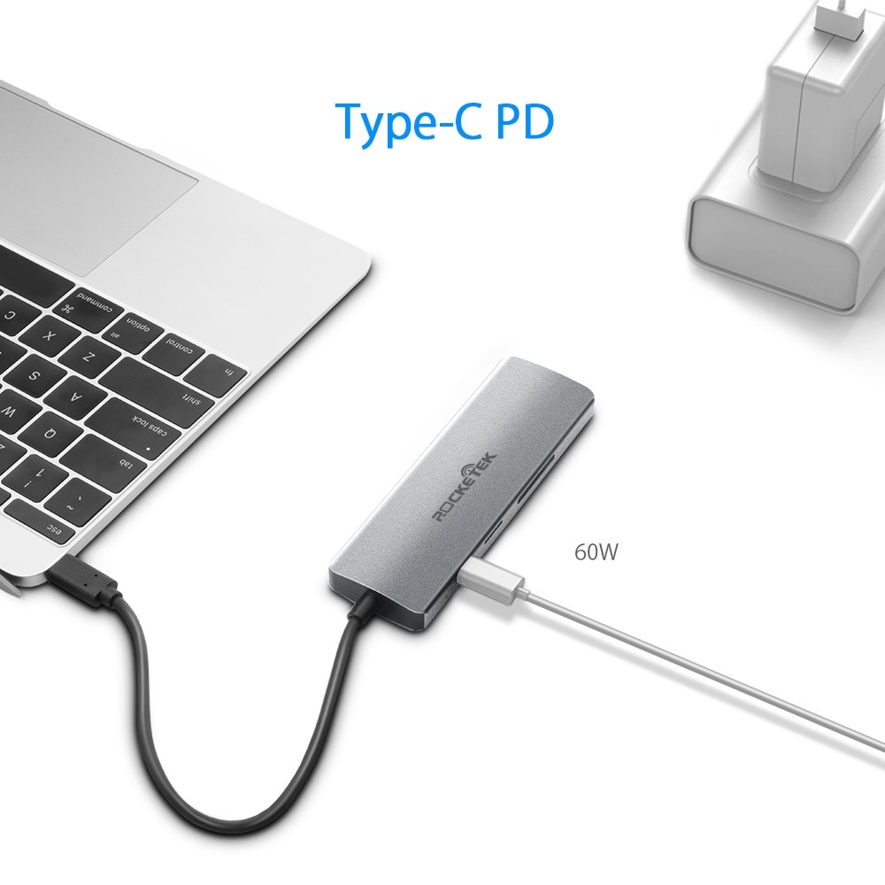Adaptor docking station USB-C Hub 7 in 1, Rocketek, USB 3.0, HDMI 4K ...