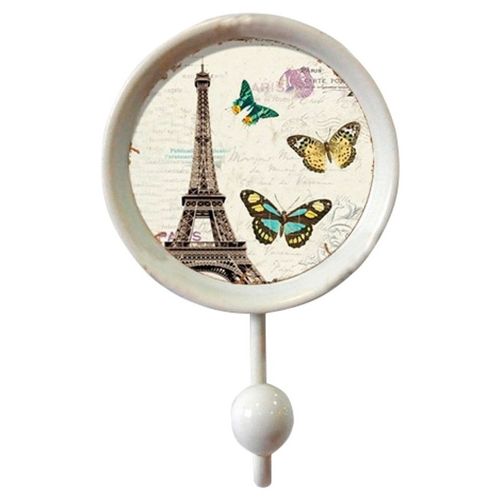 Carlig pentru haine, Usa/Perete, Metal, 23x19 cm, Turnul Eiffel