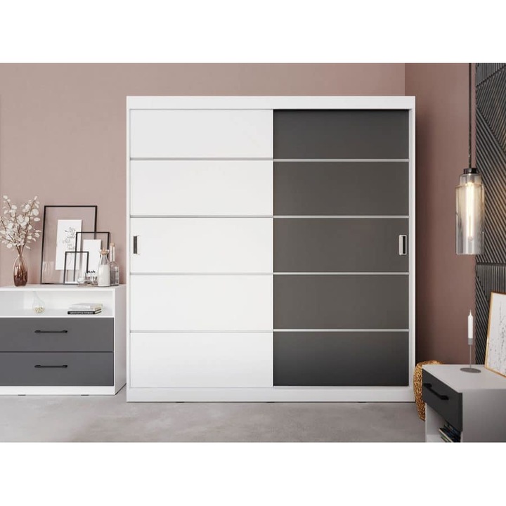 Dulap Avangard 184cm, 01, usi alb/gri, pal, L 184 x A 55 x H 194,8 cm