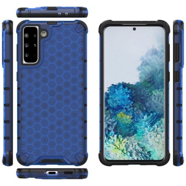 Тънък противоударен калъф, съвместим със Samsung S21, Honeycomb Design, син, TELGORBCS